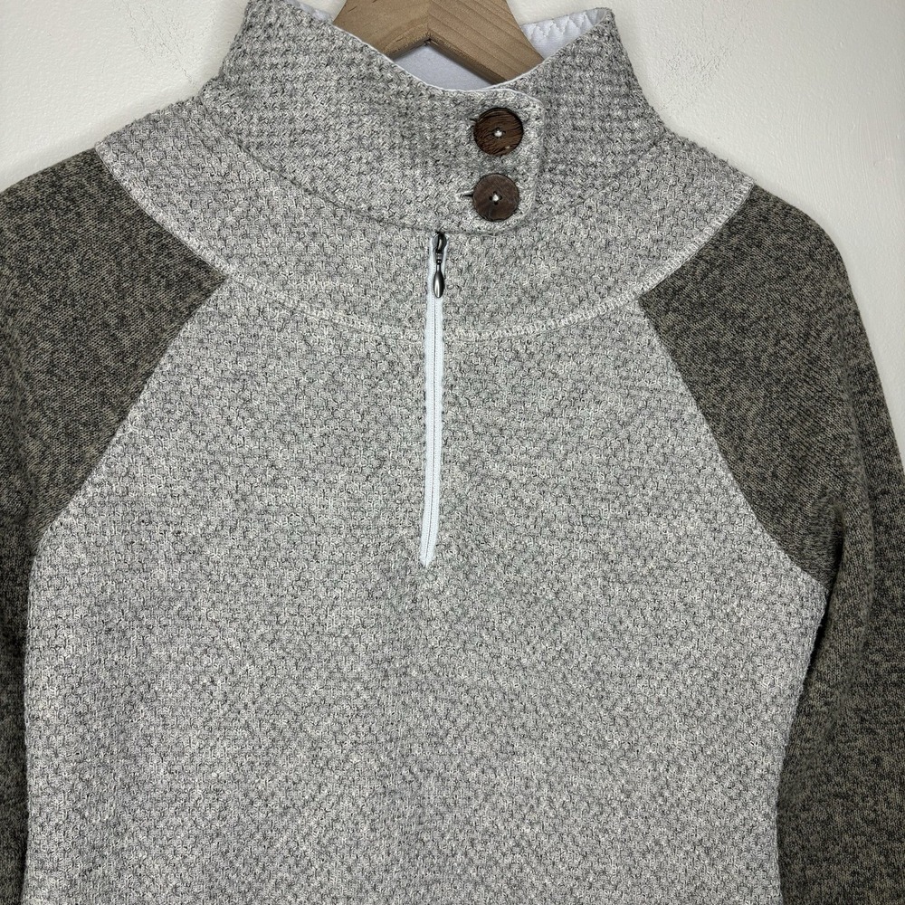Prana Henley Small Polartec Fleece Sweater Pullover Gray Brown Cowl Mock Neeck - Picture 2 of 11